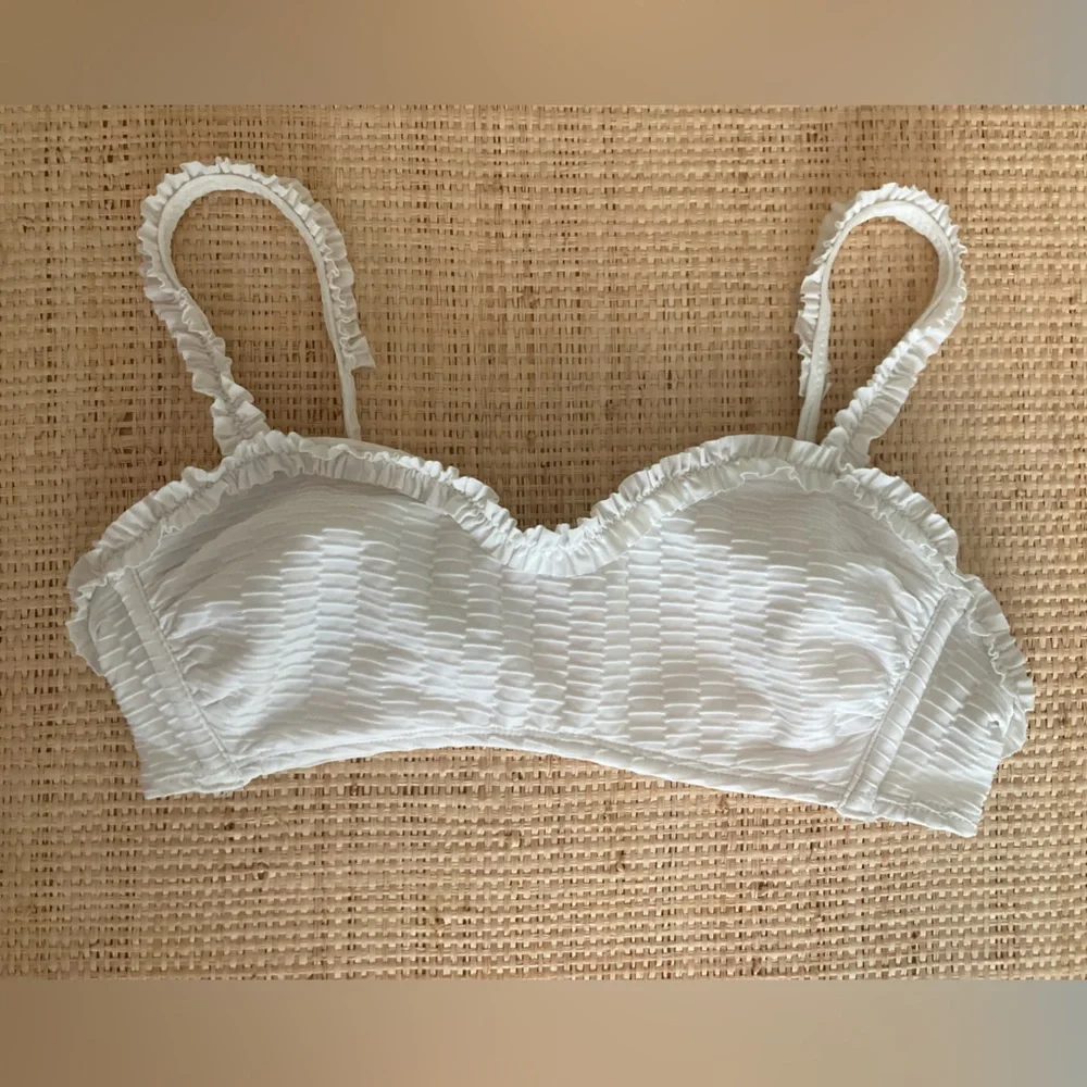 Stoney Clover White Bikini Top Textured Ruffle Swim Top Small